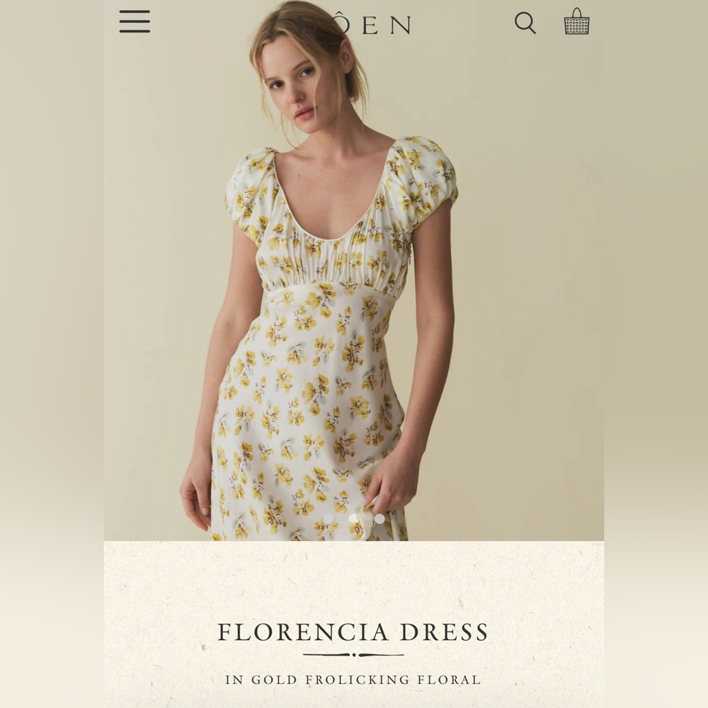 Doen Florencia Dress in Gold Frolicking Floral Size Small NWT